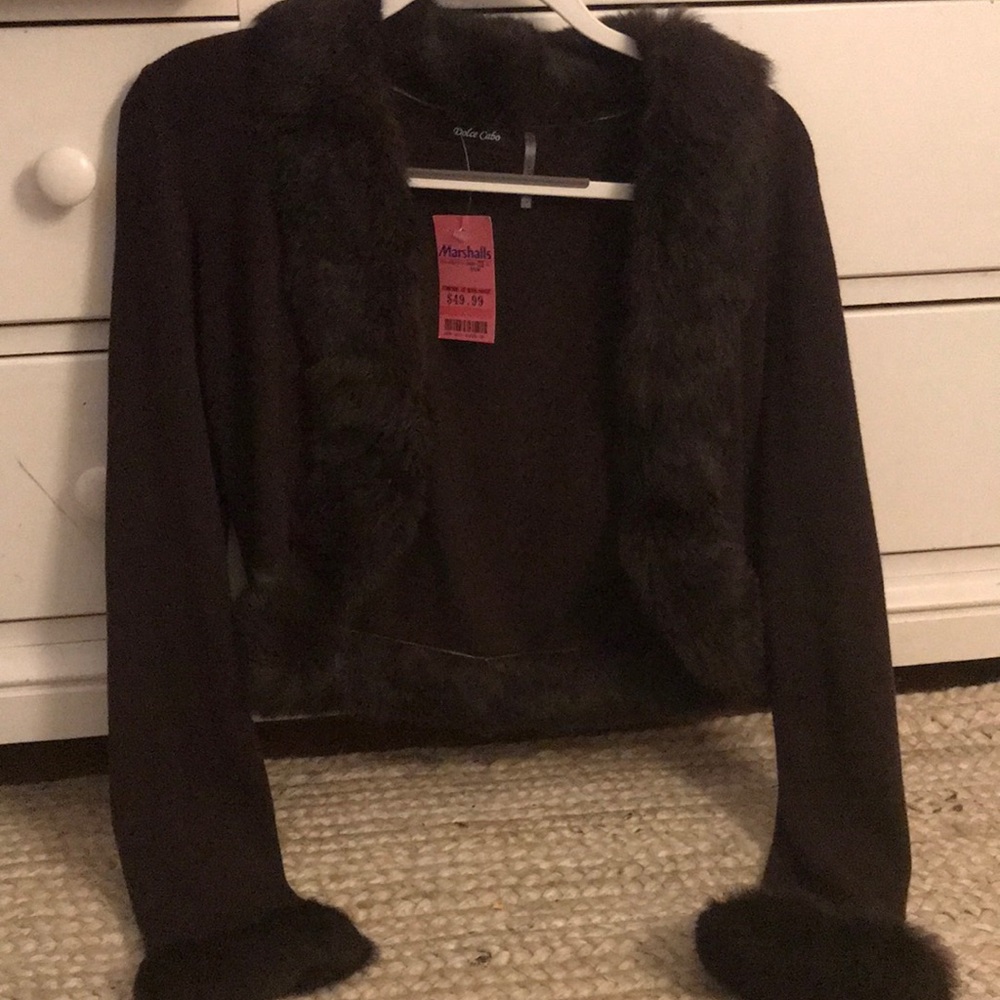 Dolce Cabo brown furr trim sweater